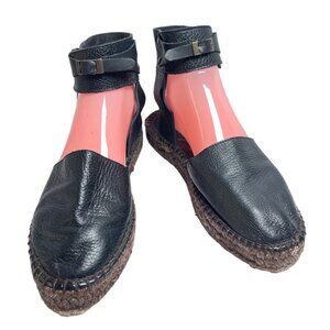 Free People Aurora Black Leather Espadrille Shoes Ankle Strap Size 39